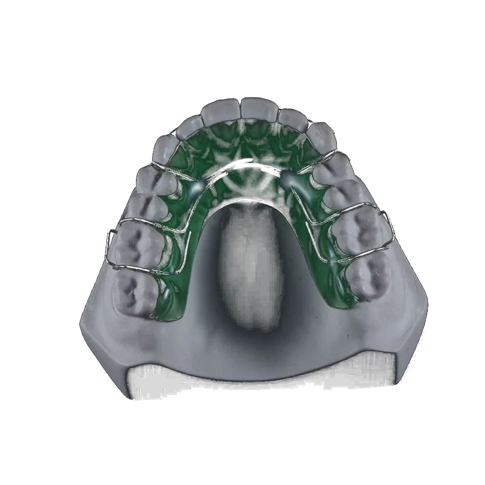 Removable Hawley retainer with a wire labial bow on a working model